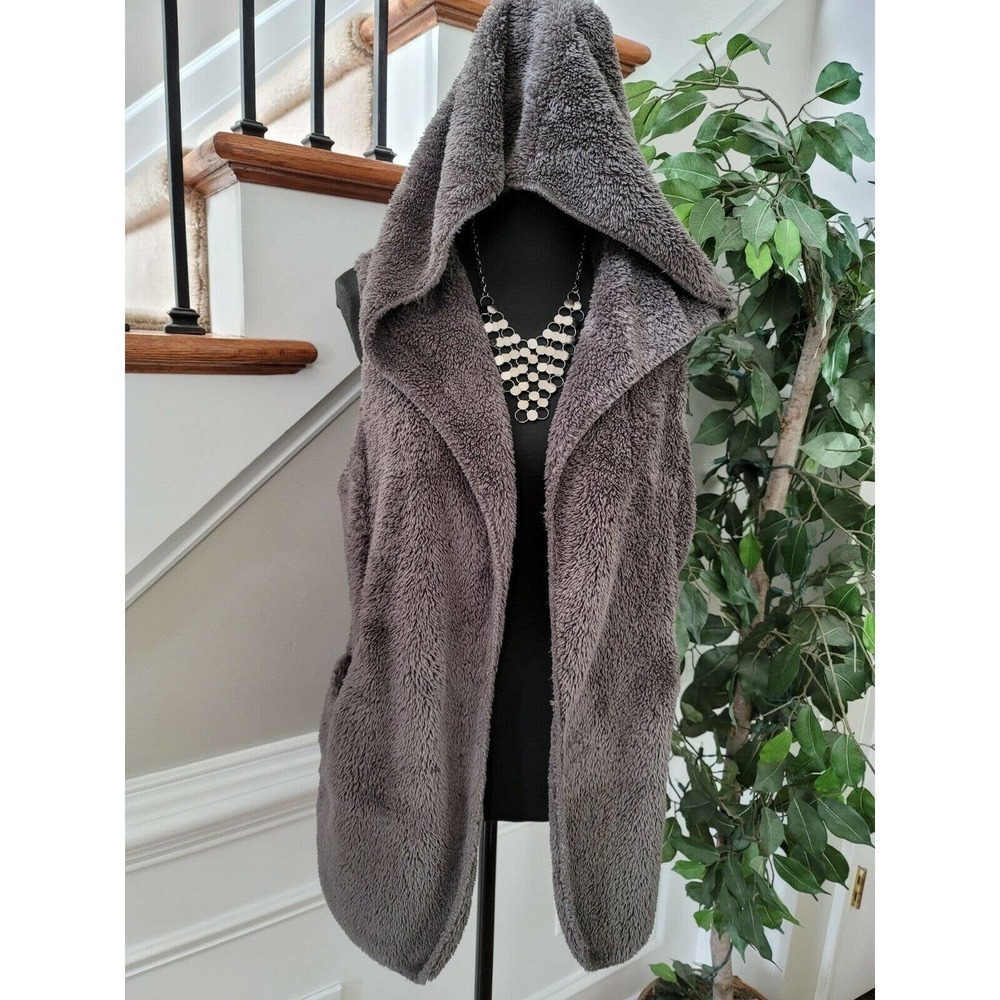 Countess Women's Brown 100% Polyester Sleeveless Faux Fur Hooded Cardigan Size S